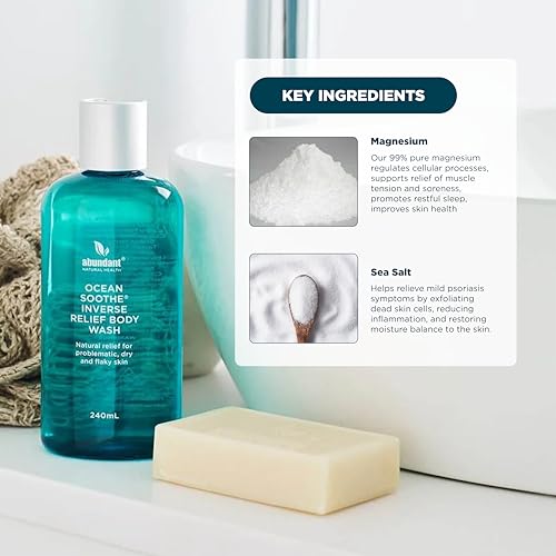 Abundant Natural Health Ocean Soothe Inverse Relief Body Wash with Highly Concentrated Pure Magnesium Salts to Cleanse and Hydrate Dry, Flaky Skin, Moisturizing, Fragrance-Free, 240mL